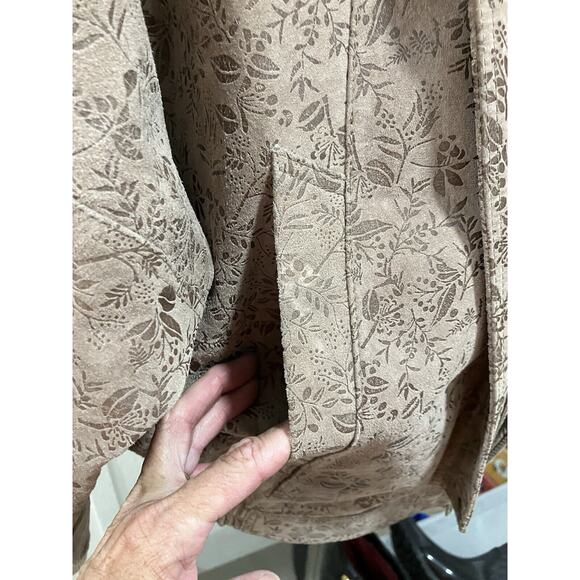 Design Assets Women’s Leather Bomber Jackets 80-90’s Floral Beige Sz M - Picture 7 of 12